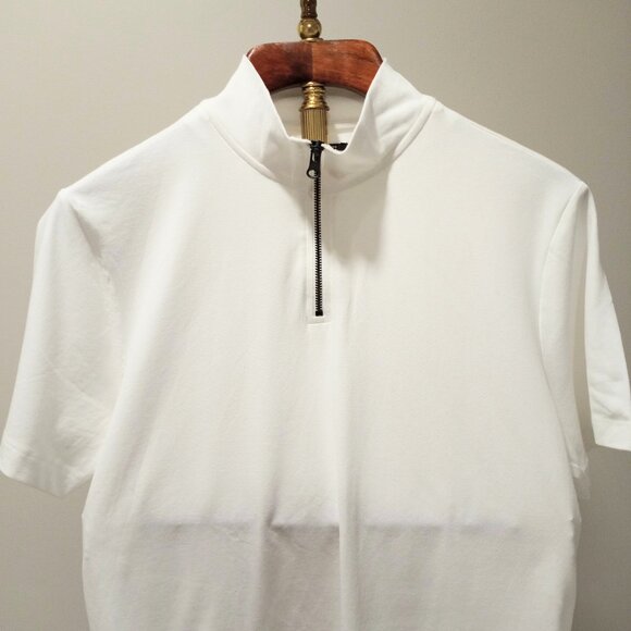 REACTION KENNETH COLE WHITE T SHORT SLEEVE POLO WITH FRONT ZIPPER L - Picture 1 of 6